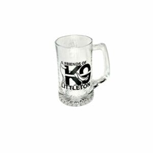 Clear glass beer mug with "A FRESH ON 79 KETTLETON" printed on it.