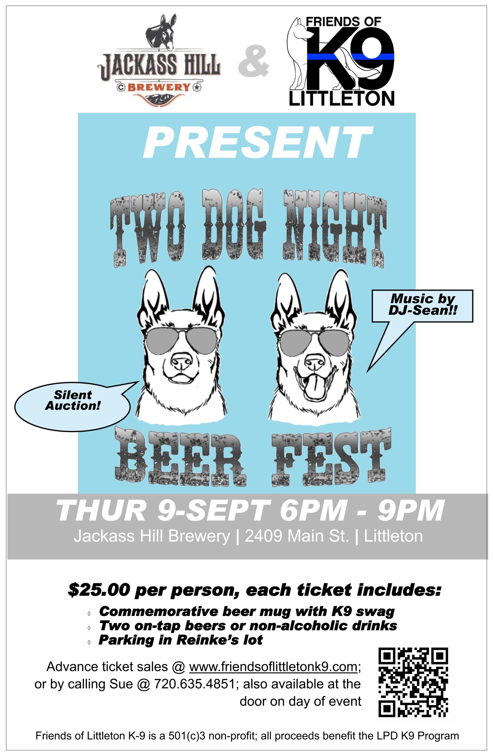 Poster for a Two Dog Night Beer Fest event with cartoon dog illustrations.